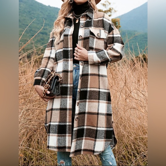 Jackets & Blazers - Boutique Longline Boho Flannel Coat Size XL NWT Jacket Winter Shacket Chic